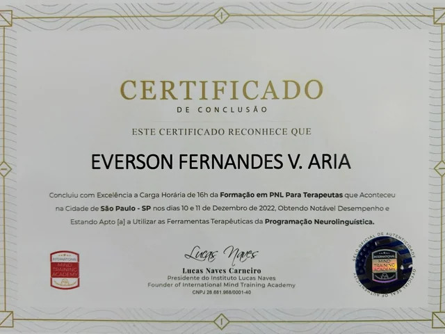 Certificado de Everson Varoly: PNL para terapeutas